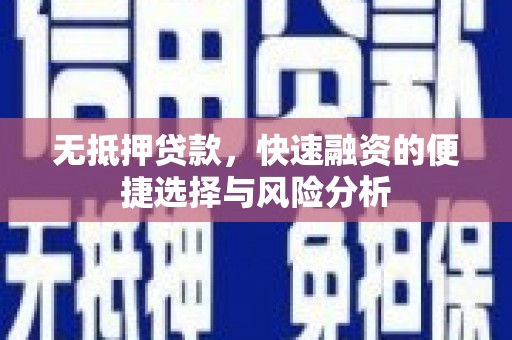 岷县无抵押贷款，快速融资的便捷选择与风险分析
